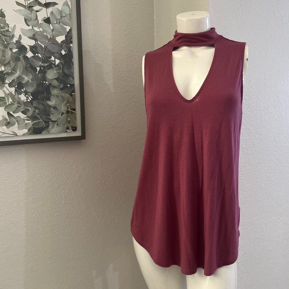 Express Pink Tank Top with Mock Neck Cutout